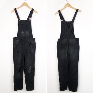 Trillium Black Denim Distressed Overalls